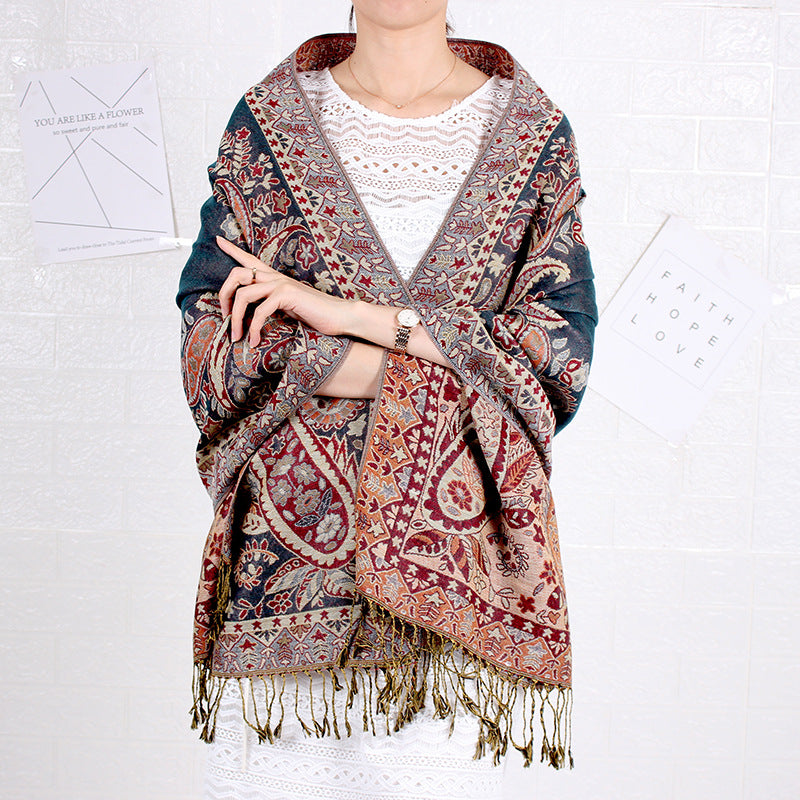 Cashew Pattern Long Jacquard Scarf Ethnic-style Shawl For Women