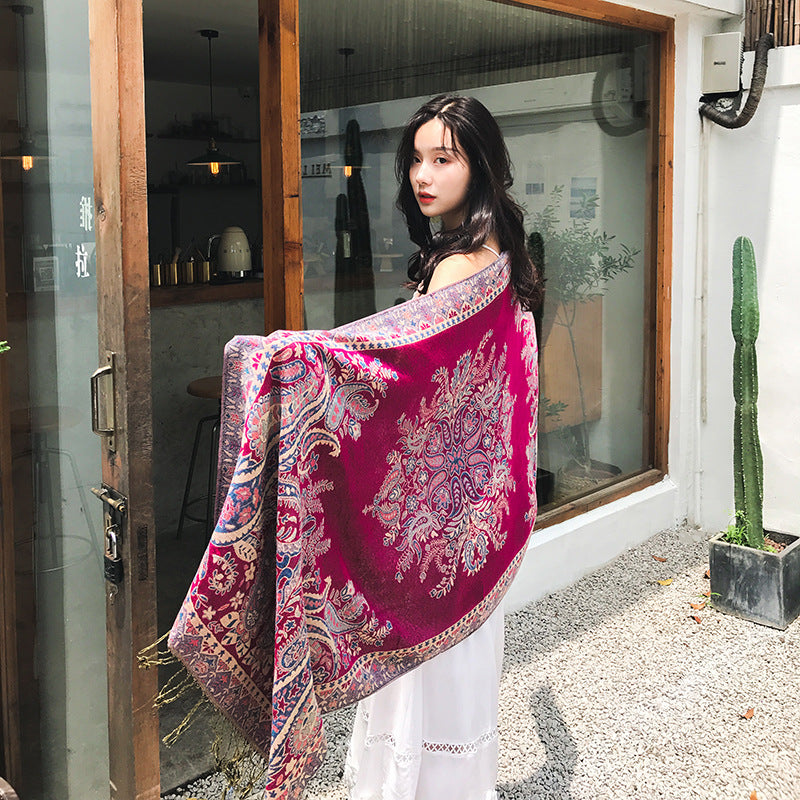 Cashew Pattern Long Jacquard Scarf Ethnic-style Shawl For Women