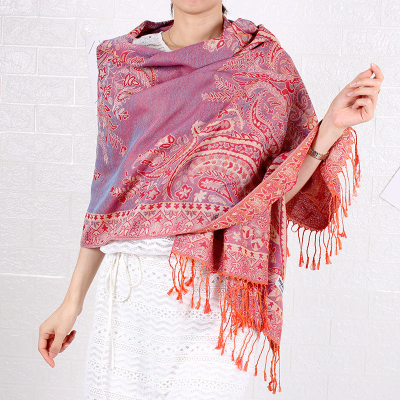 Cashew Pattern Long Jacquard Scarf Ethnic-style Shawl For Women