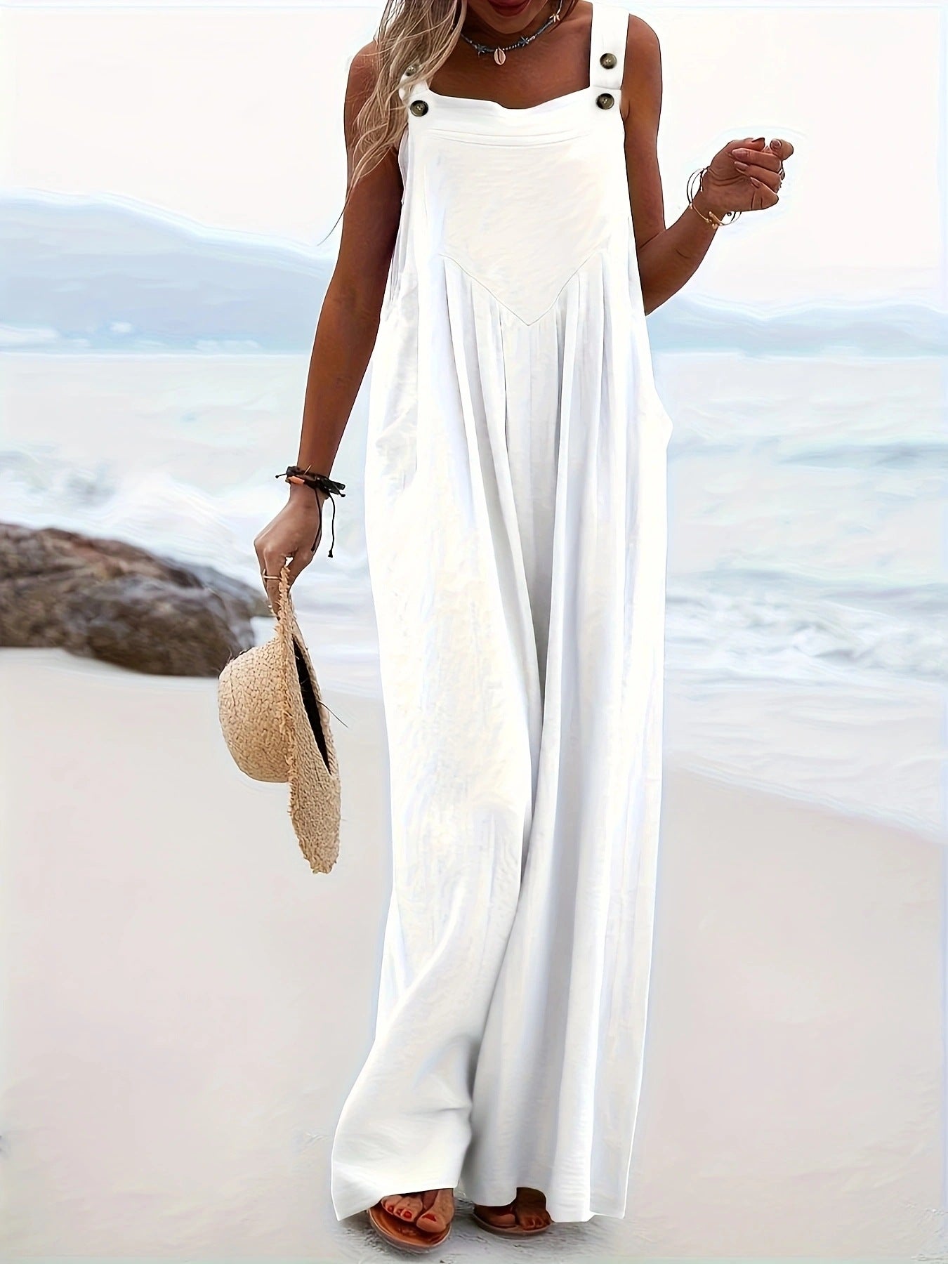 Sleeveless Solid-color Jumpsuit Multi-color Wide-leg Overalls