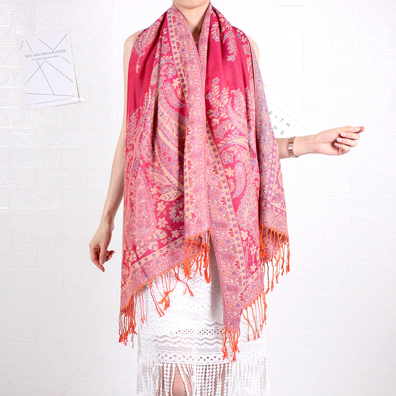 Cashew Pattern Long Jacquard Scarf Ethnic-style Shawl For Women