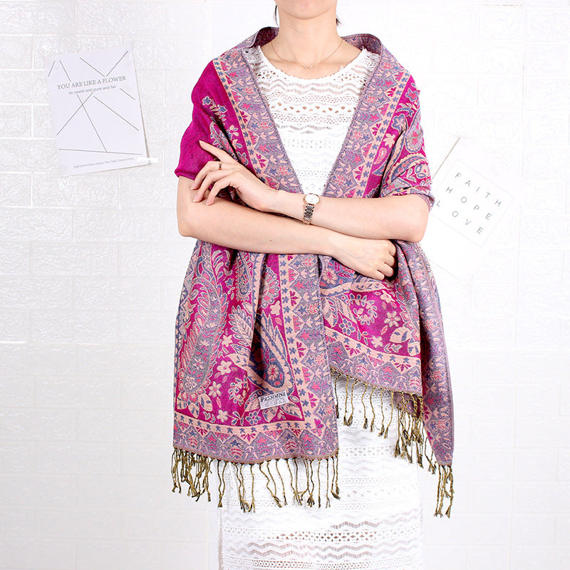 Cashew Pattern Long Jacquard Scarf Ethnic-style Shawl For Women