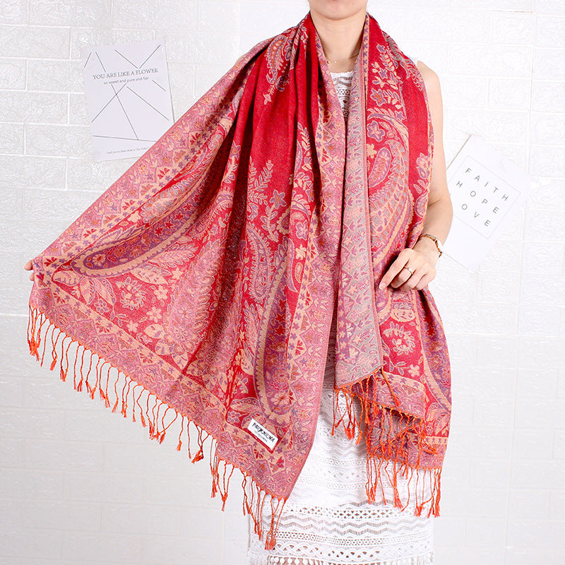 Cashew Pattern Long Jacquard Scarf Ethnic-style Shawl For Women