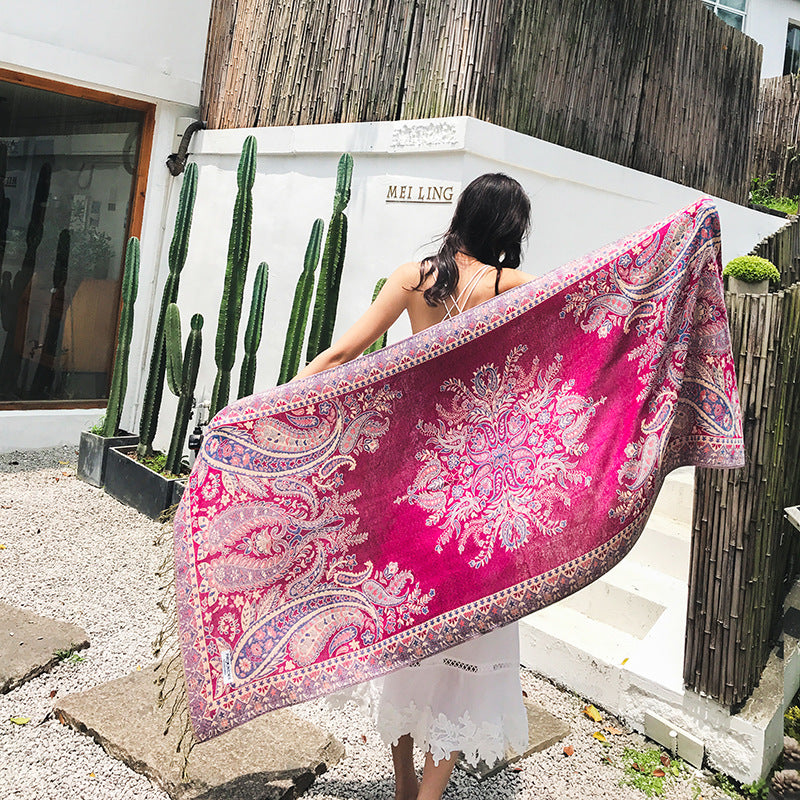 Cashew Pattern Long Jacquard Scarf Ethnic-style Shawl For Women