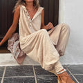 Casual Sleeveless Hooded Long Jumpsuit With Drawstring Ankle Cuffs