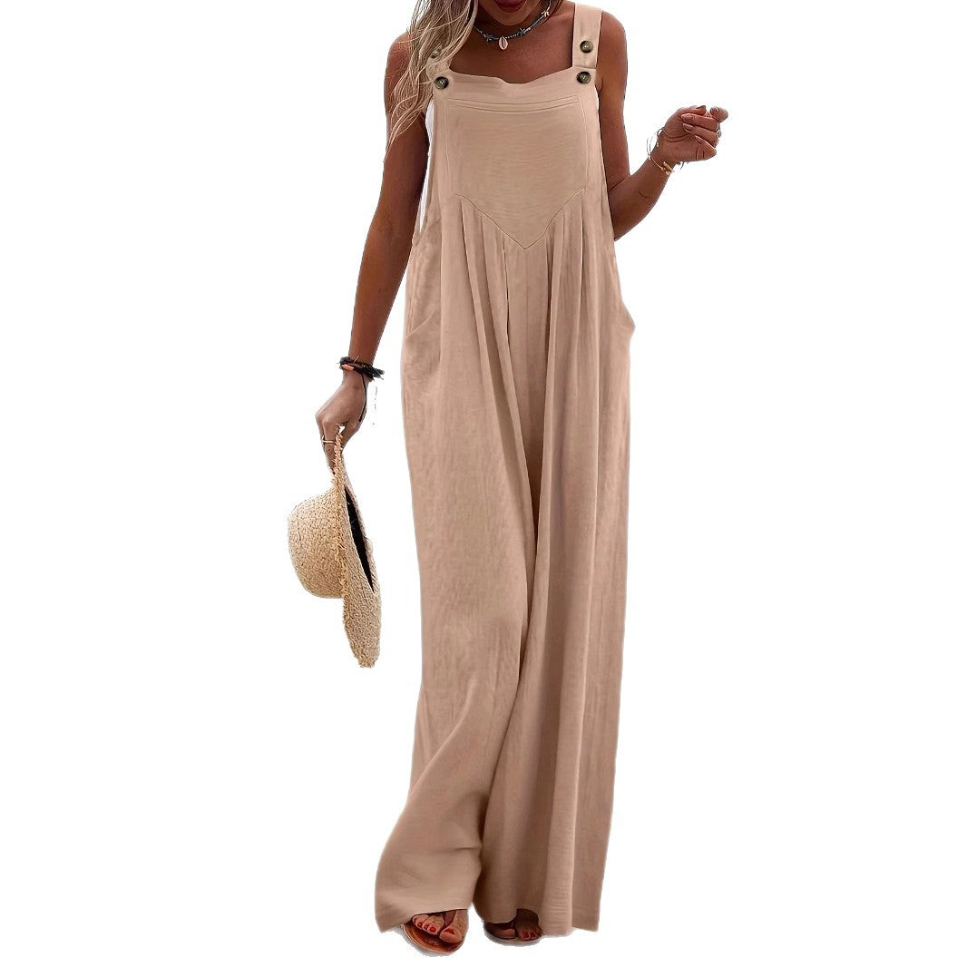Sleeveless Solid-color Jumpsuit Multi-color Wide-leg Overalls