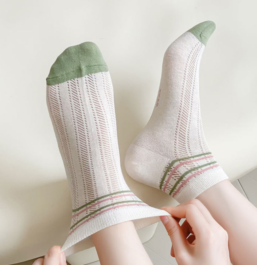 6pairs Embroidered Flower Short Socks For Women, Thin Boat Socks, Mesh Breathable Socks, Teddy Bear Love Short Tube Socks For Women