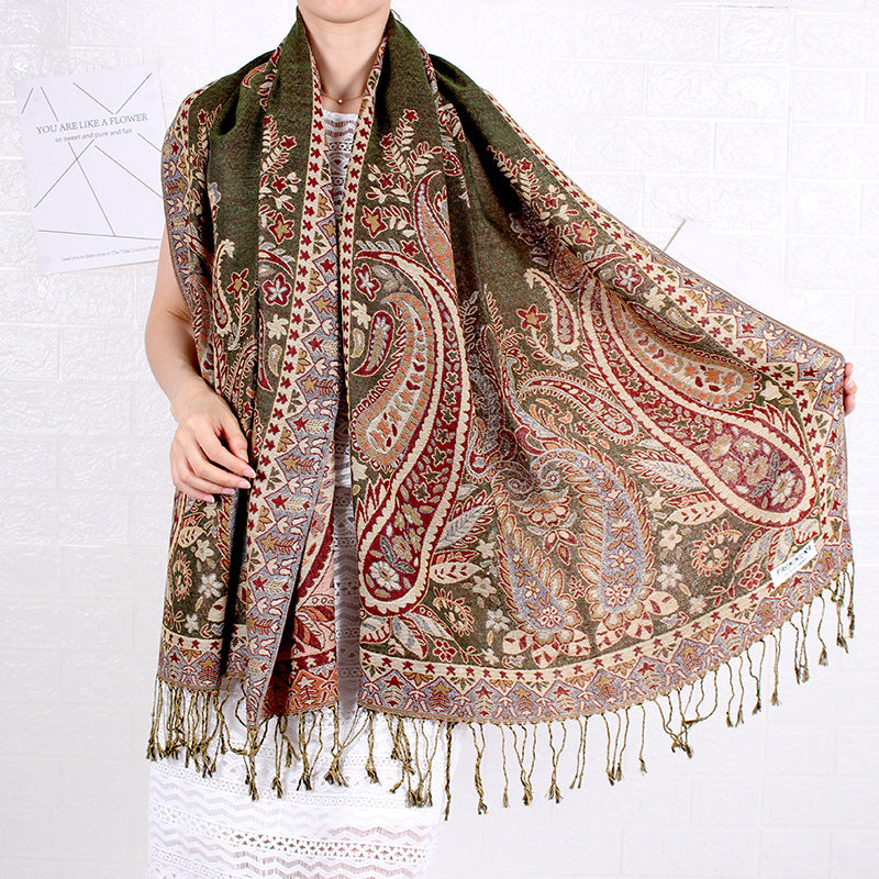 Cashew Pattern Long Jacquard Scarf Ethnic-style Shawl For Women