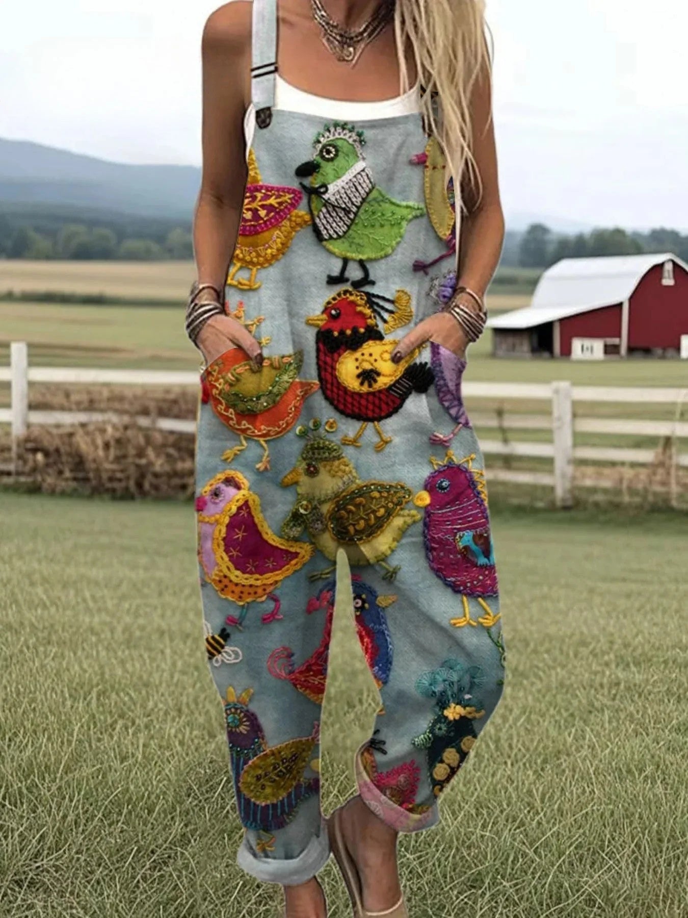 Digital 3D Printed Button Strap Women's Casual Pants