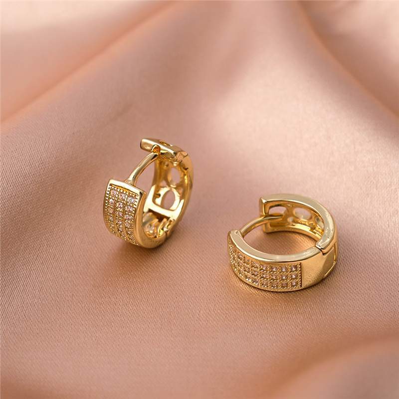 Elegant Copper Zircon Round Ear Clips For Women