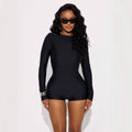 High-elastic Crewneck Long-sleeve Tight-fitting Casual Sports Jumpsuit