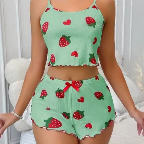 Camisole Pajama Set, Sweet Sleeveless Loungewear For Women
