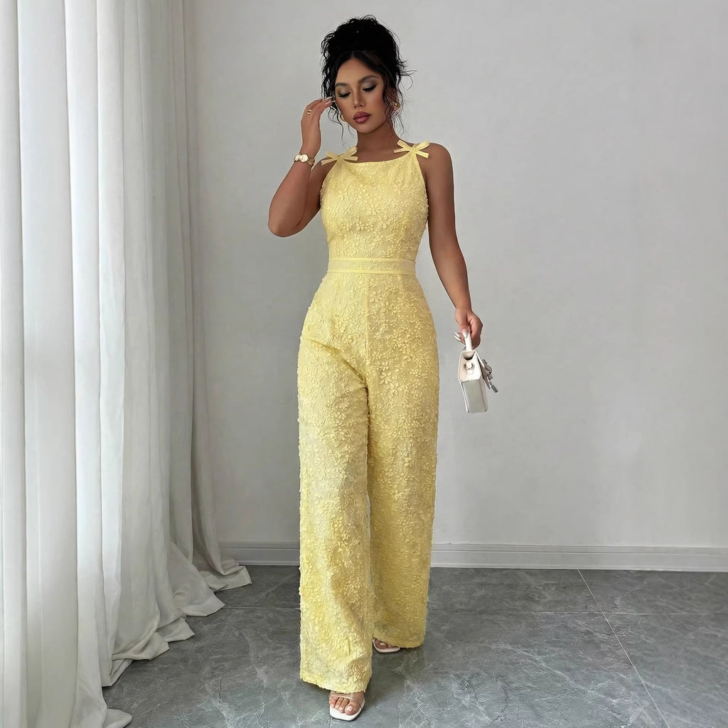 Solid-color Off-shoulder Wide-leg Womens Jumpsuit