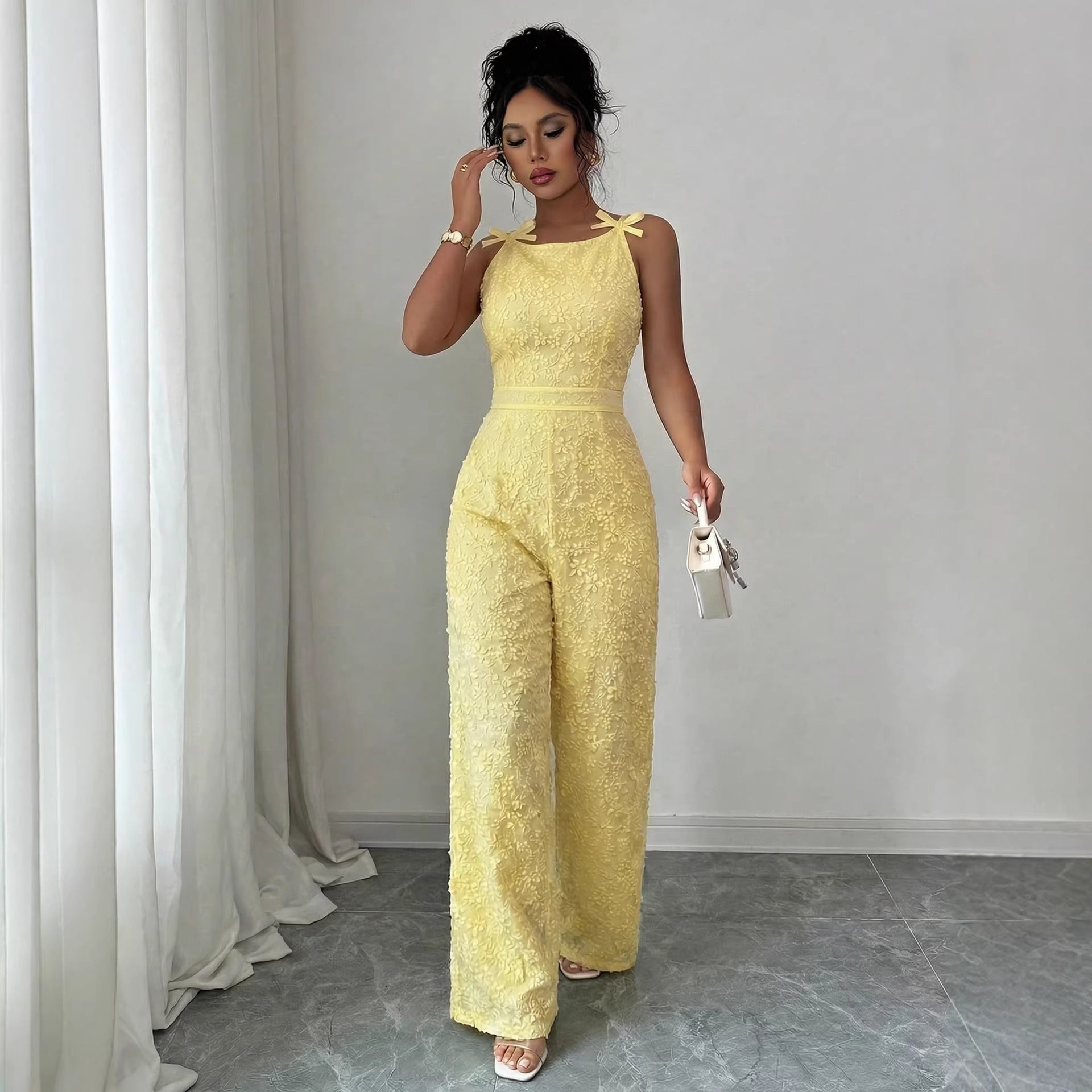 Solid-color Off-shoulder Wide-leg Womens Jumpsuit
