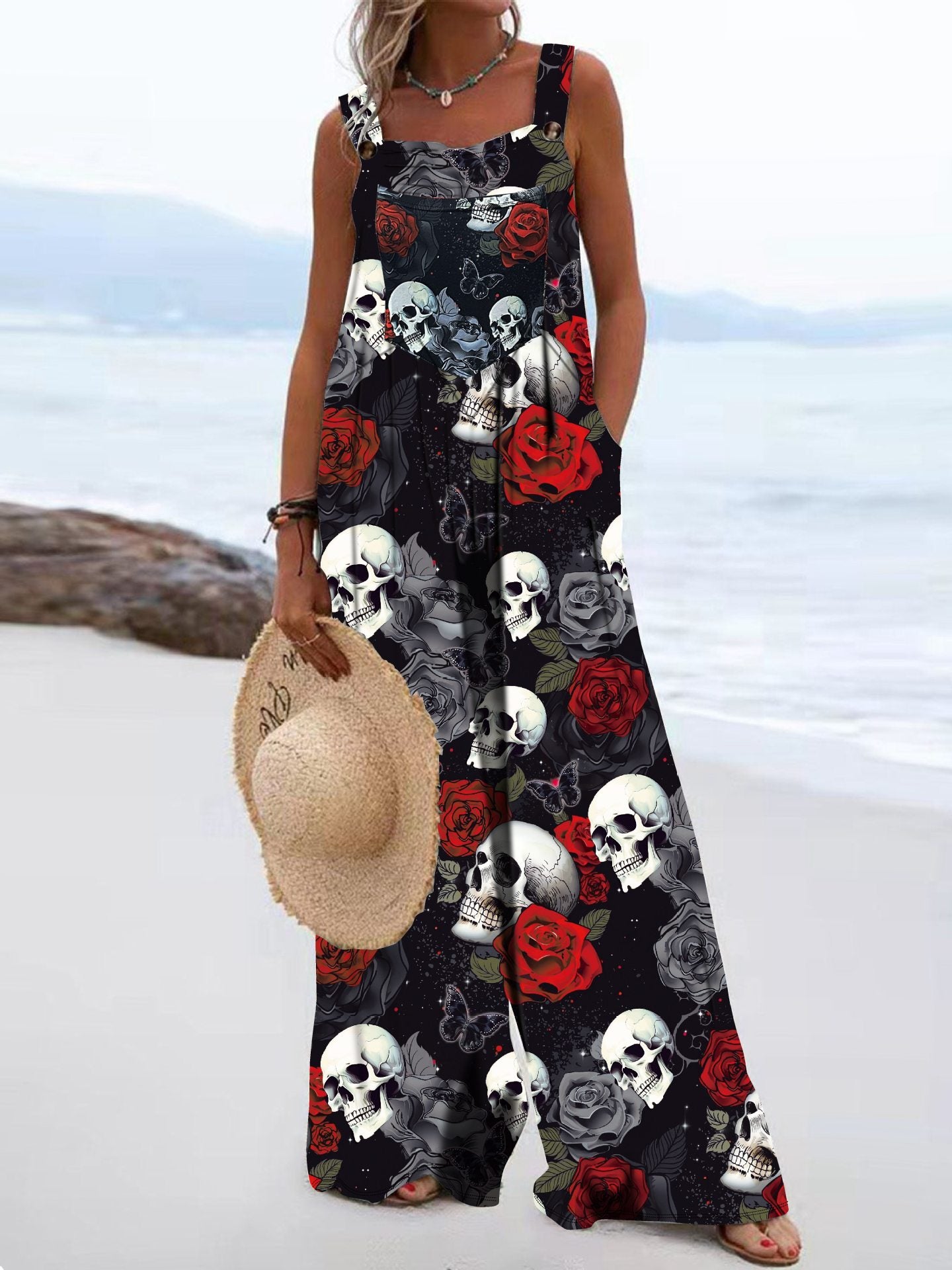 Sleeveless Solid-color Jumpsuit Multi-color Wide-leg Overalls