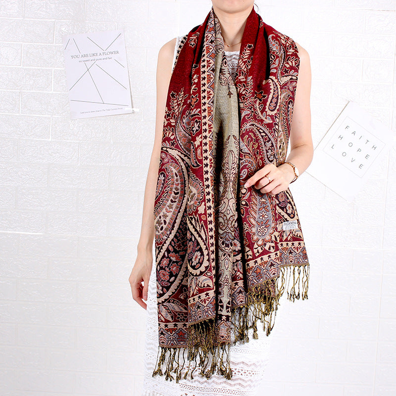 Cashew Pattern Long Jacquard Scarf Ethnic-style Shawl For Women