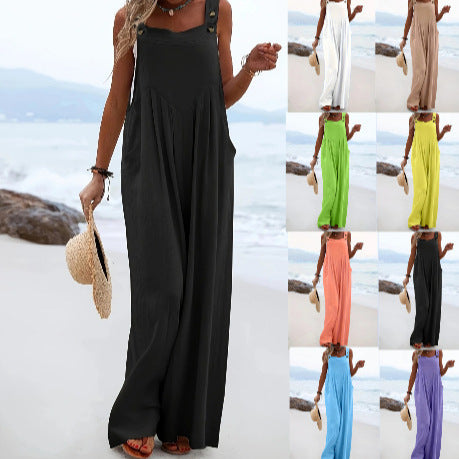 Sleeveless Solid-color Jumpsuit Multi-color Wide-leg Overalls