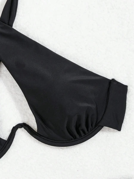 Black Sexy Two-piece Quick-dry Fabric Bikini Swimwear