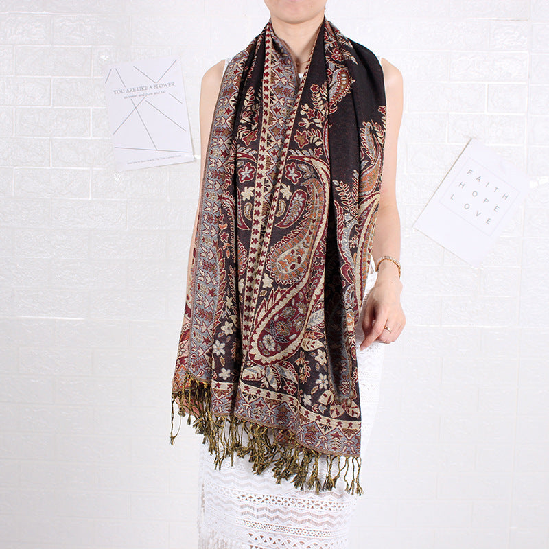 Cashew Pattern Long Jacquard Scarf Ethnic-style Shawl For Women