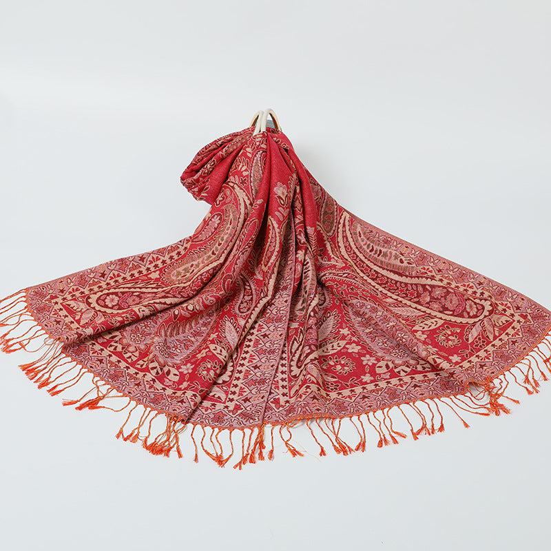 Cashew Pattern Long Jacquard Scarf Ethnic-style Shawl For Women