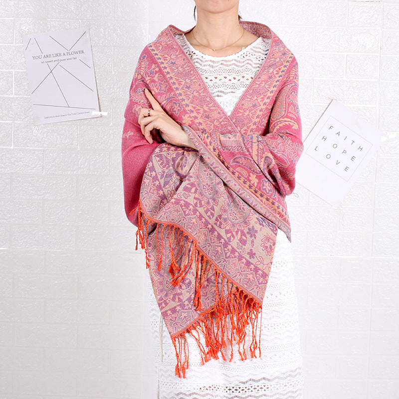 Cashew Pattern Long Jacquard Scarf Ethnic-style Shawl For Women