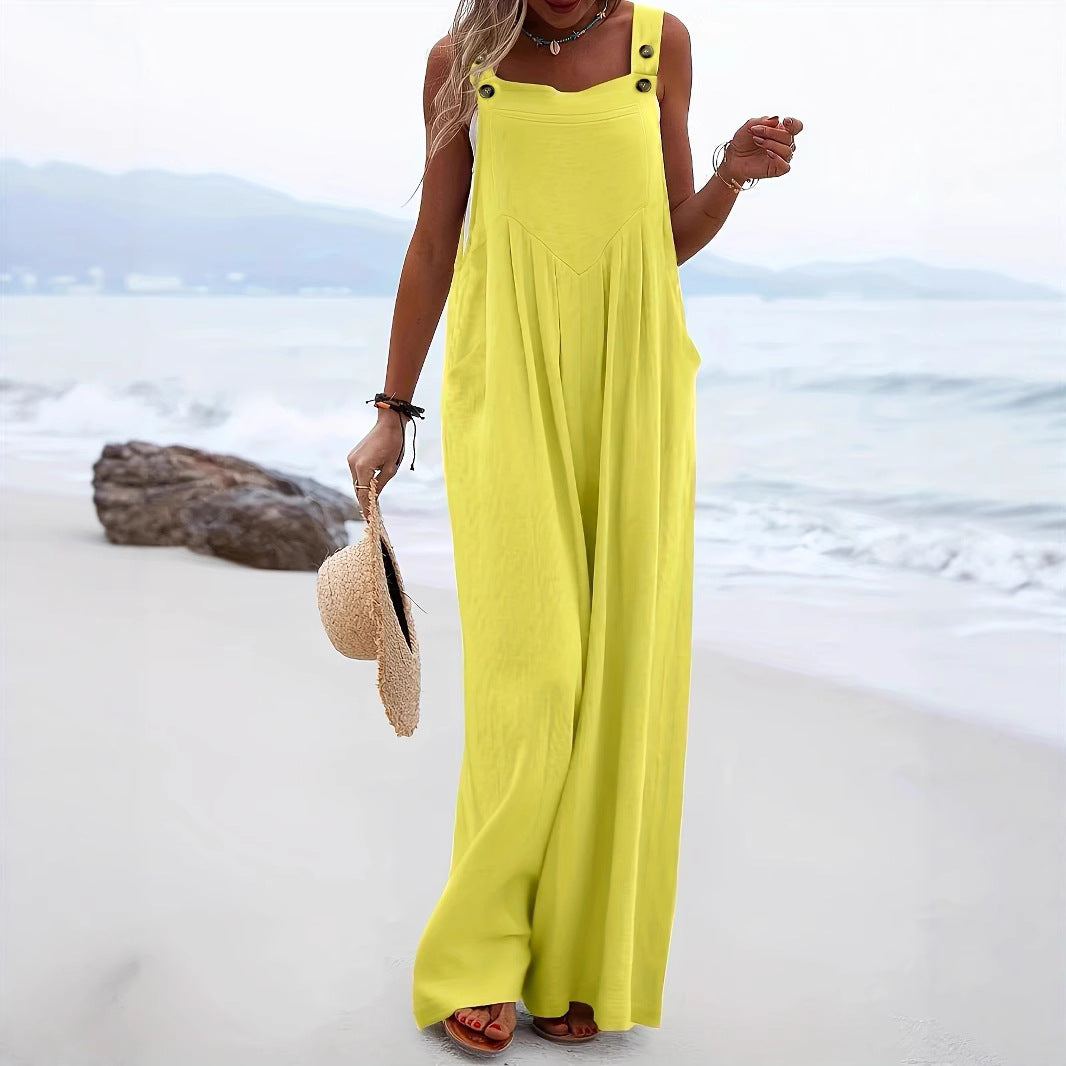 Sleeveless Solid-color Jumpsuit Multi-color Wide-leg Overalls