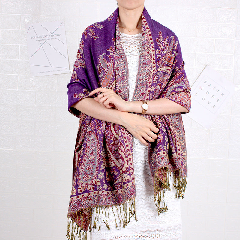 Cashew Pattern Long Jacquard Scarf Ethnic-style Shawl For Women