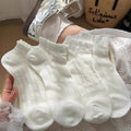 5pairs New White Lace Socks For Women, Summer Lightweight Mesh Breathable Cotton Floral Short Socks, Cute Ankle Boat Socks