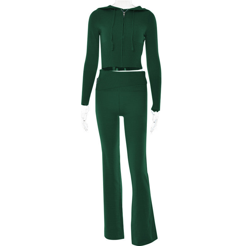 Hoodie Suit Sports Leisure Sexy Zip Long Sleeve Sweater And High Waist Long Pants Set Women's Clothing