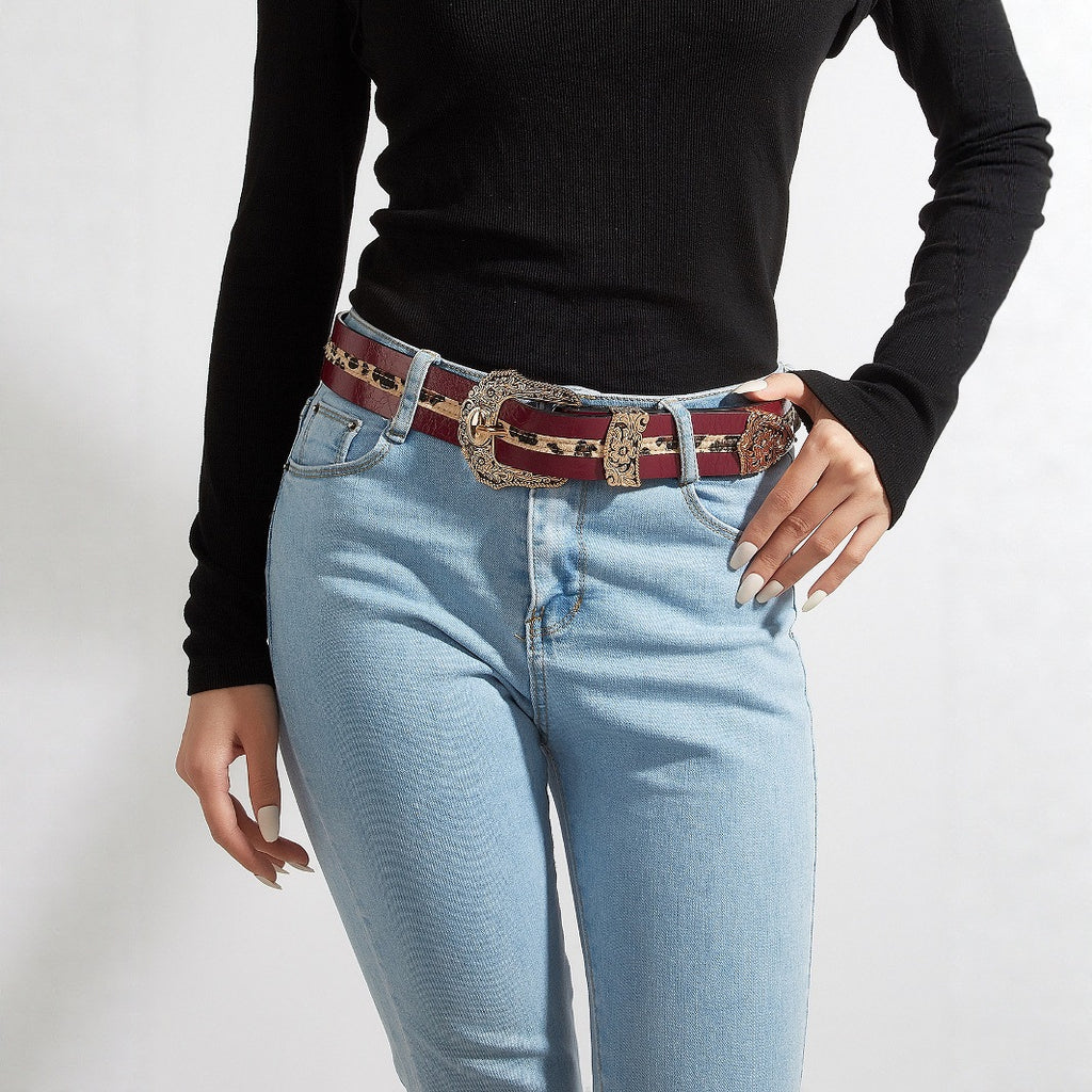 Punk-style Womens Carved-buckle Leather Belt