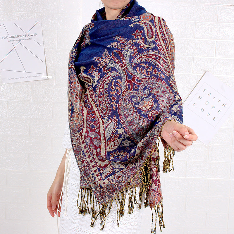 Cashew Pattern Long Jacquard Scarf Ethnic-style Shawl For Women