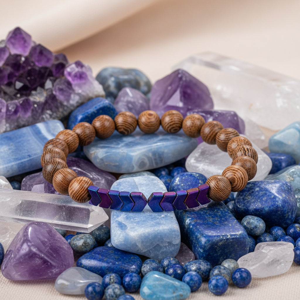 8mm Chicken Wing Wood Grain Black Tourmaline Arrowhead Yoga Bracelet