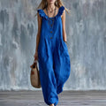 Solid-Colored Sleeveless Button-Down Jumpsuit